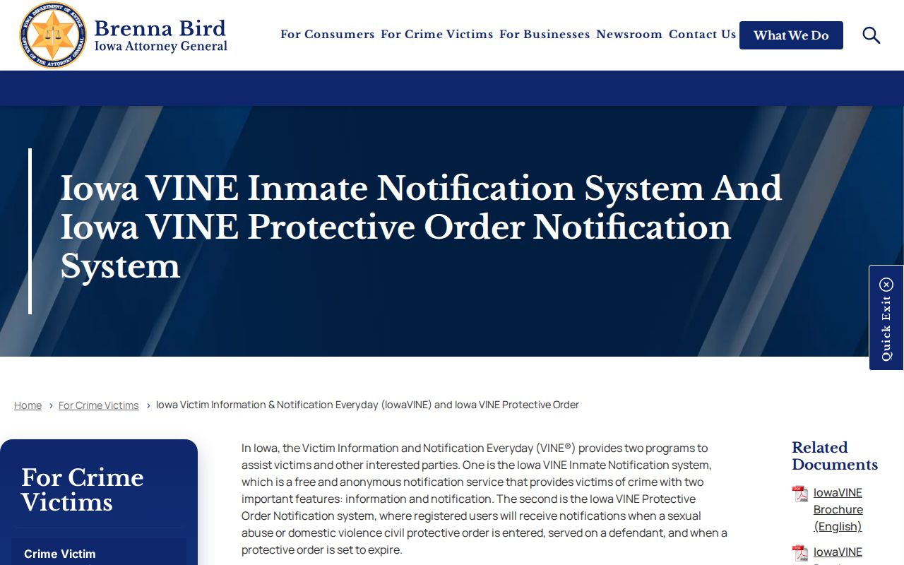 Official IowaVINE inmate custody and victim notification information