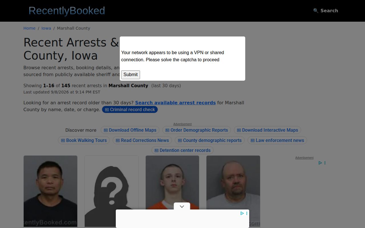 Unofficial Marshall County recent arrest listing with sync risk