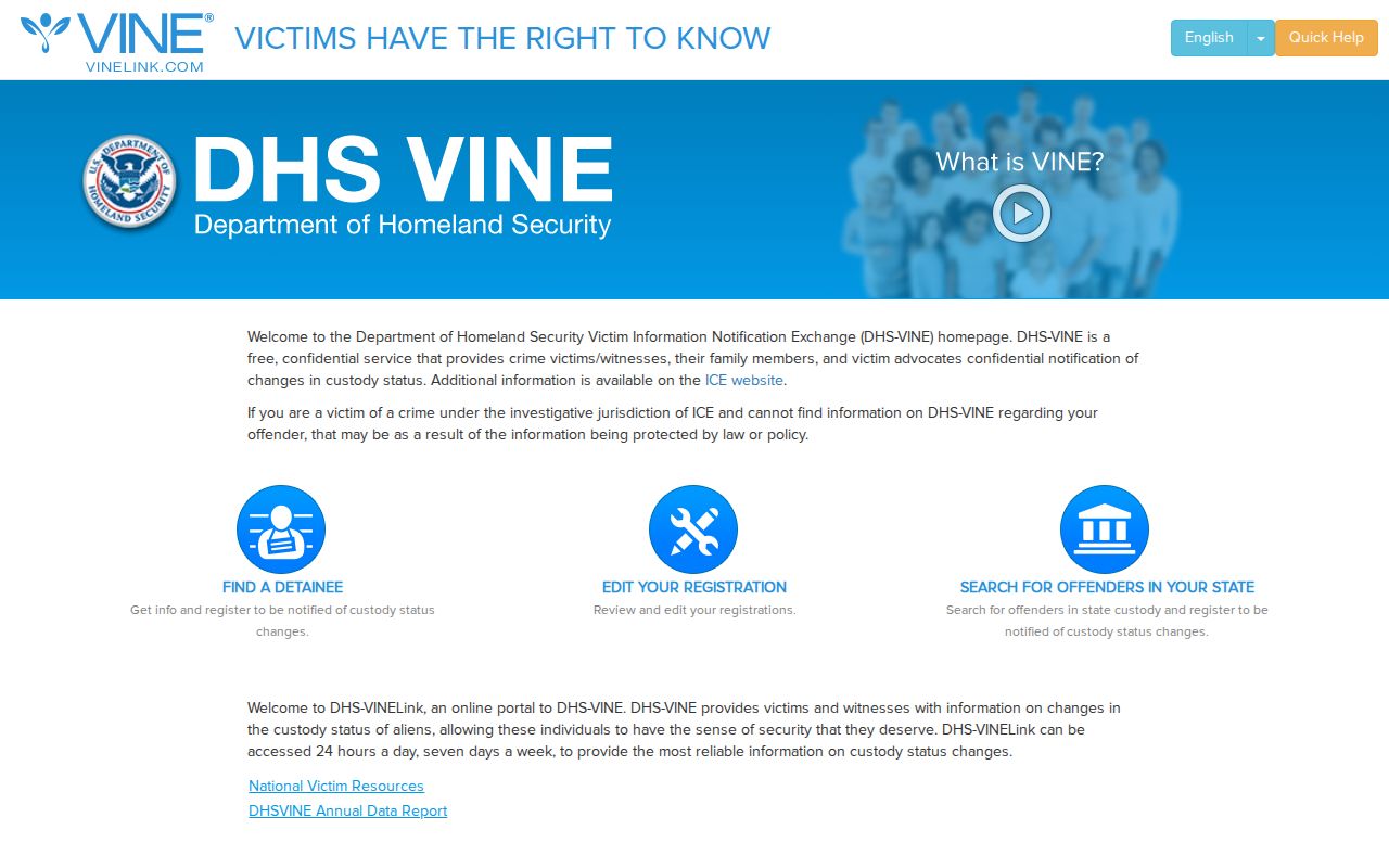 Federal and immigration VINELink notification portal